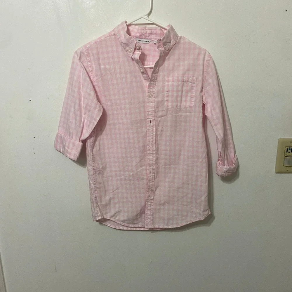 Janie and Jack Kids Pink‎ White Gingham Long Sleeve Button Up Shirt Size 14